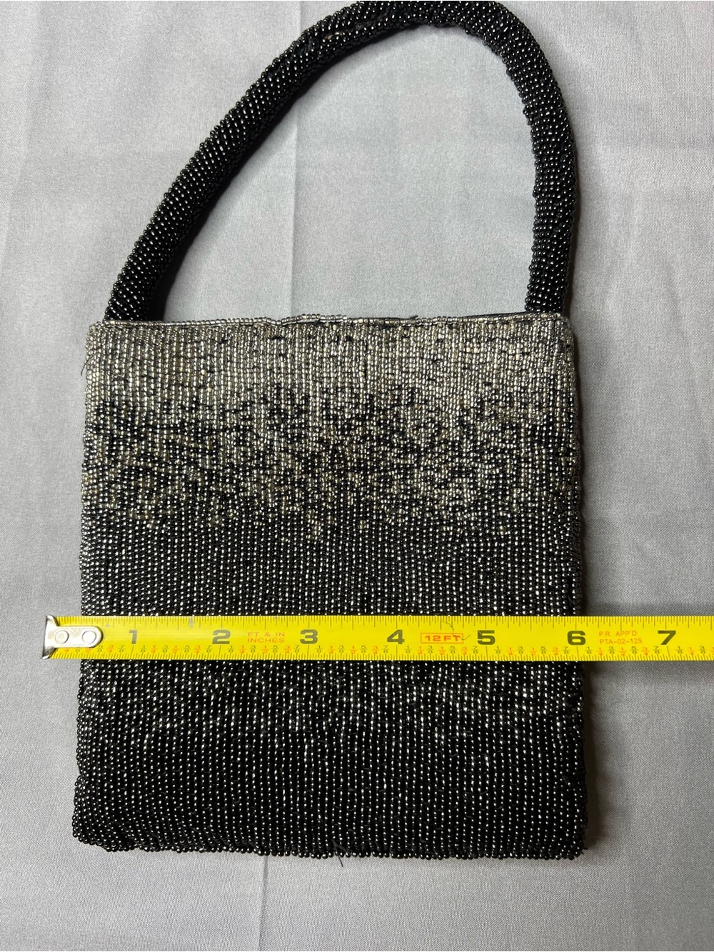 Vintage Black & Silver Fully Beaded Mini Evening Purse Handbag 6x6 - Picture 4 of 6